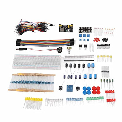 Electronics Component Kit Assortment, Starter Fun Kit with 830 Tie Points Breadboard, Resistor, Capacitor, Diode, e for R3 Development Board, Complete Access for