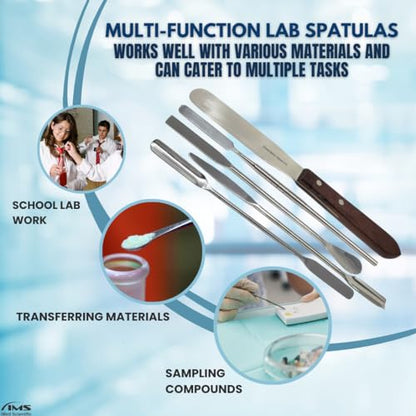 Multifunction Scientific Lab Tools Basic Starter Biology Chemistry Set includes Stainless Steel Micro Sampling Spoon Scoop Spatulas, Forceps, Scissors, Scalpel Handle, Glass Pipette - 11Pcs