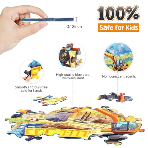 Floor Puzzles for Kids Ages 4-6, Large 70 Piece Construction Puzzles for Kids Ages 6-8 with Excavator Bulldozer Forklift Dumper Truck, Building Site Educational Toy Gifts for Boys Girls Children - style: Construction Site