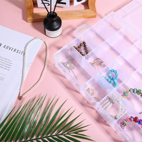 3 Pcs Large 24 Grids Plastic Organizer Box, Small Parts Organizer Box Grids Clear Plastic Organizers Boxs with Adjustable Dividers, BeadOrganizer, Craft Organizers and Storage