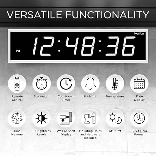 Ivation Oversized Digital Wall Clock with Large LED Display & Timer, 24" - color: White, size: 24" Inch