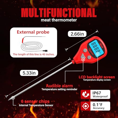 AWLKIM Dual Probe Meat Thermometer, Instant Read + Oven Probe Alarm, USB-C
