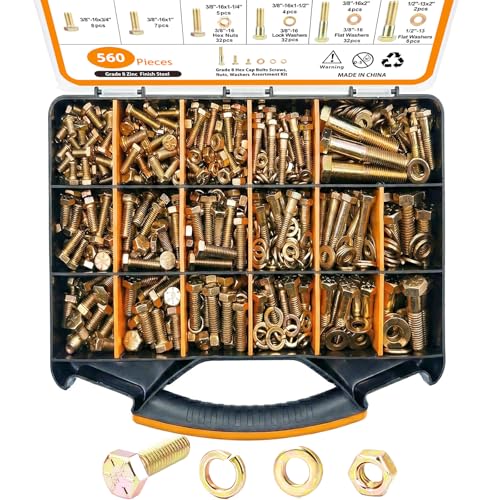 560PCS Grade 8 Assorted Nuts and Bolts Assortment Kit, SAE Sizes Bolts - size: 560pcs 1/4-20 5/16-18 3/8-16 1/2-13