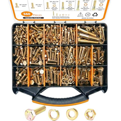 560PCS Grade 8 Assorted Nuts and Bolts Assortment Kit, SAE Sizes Bolts - size: 560pcs 1/4-20 5/16-18 3/8-16 1/2-13