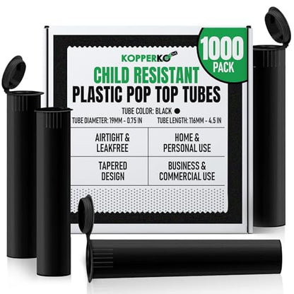 Kopperko Small Pill Containers, 116mm, 1000 Pack, Black - color: Black, size: 1000 Tubes