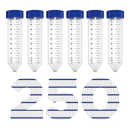Conical Centrifuge Tubes 50mL, 250 Pcs Sterile Test Tubes with Screw Cap - size: 50mL