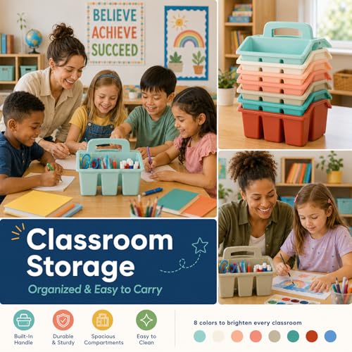 8 Pack Classroom Caddy Storage Basket with Handle (Boho) - color: Boho