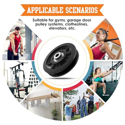 90mm/3.5" Nylon Bearing Gym Pulley Wheel, Universal Exercise Replacement Pulleys for Home Gym Equipment Parts, Cable Machine Accessories, Garage Door Pulley System - color: Black-12pcs