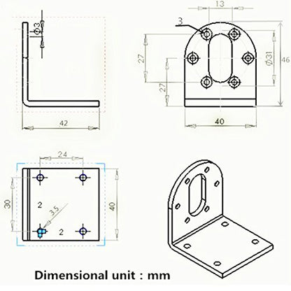 37mm DC Geared Motor Mounting Bracket Holder + 6mm Hex Coupling +Wrench+Screws
