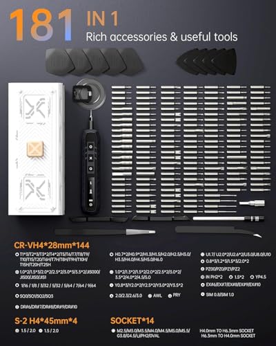 Electric Precision Screwdriver Set, 180 in 1 Cordless Screwdriver, 3 Torque Settings with 160 Magnetic Precision Bits for Computer, Laptop, iPhone, PS5, Xbox, Watch, Jewelry, Eyeglasses - size: 181 in 1