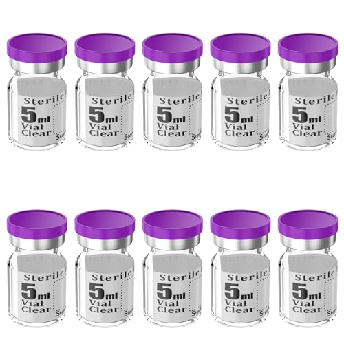 10pcs 5ml Sterile Empty Vial with Plastic Aluminum Caps，Penicillin Bottle 20mm Crimp Top Sterile Transparent Borosilicate Lab Sample Vial (Transparent) - size: 5ml 10pcs
