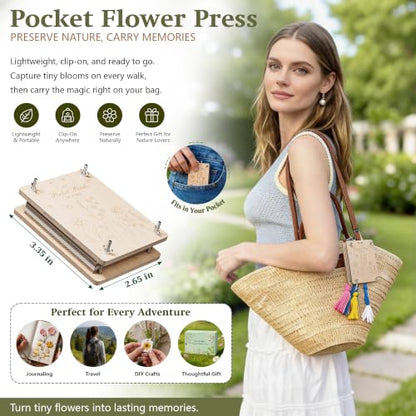Suziko Pocket Flower Press Kit, Portable Mini Wooden Flower Press with10 Layers Drying Boards & Papers