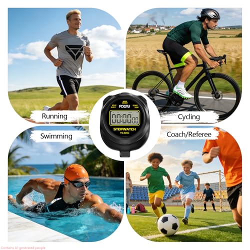 Sports Simple Stopwatch, Digital Single Lap/Split Memory Stopwatch Countdown Timer, On/Off, AAA Battery(Included), Child Friendly for Training Kids Coaches, Black - color: Black