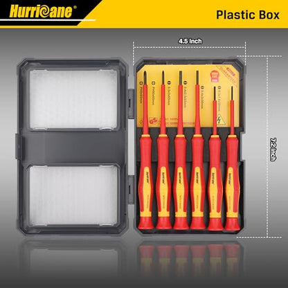 HURRICANE Premium 1000V Precision Insulated Screwdriver Set, 6 Piece S2 Steel Mini Electrician Screwdrivers with SL1.8/2.0/2.5/3.0mm & PH00/PH0, VDE Certified for DIY & Professional Electrical Repair - size: 6 pc Premium Mini VDE Screwdriver Set