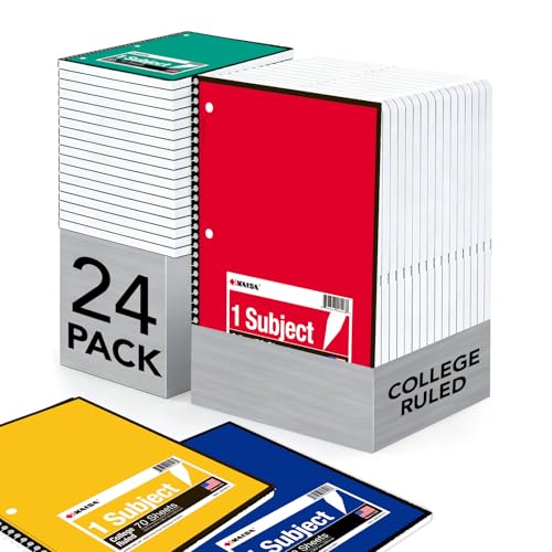 Kaisa 1 Subject Spiral Notebooks, 70 Sheets 6 Vibrant Color Options, 4 Pads Per Color – Abundant Stock for All Your Needs College Ruled 10.5"x8" Paper, Note Books Home School Supplies for Students Office, 1Carton of 24pcs - color: Standard-College, size: