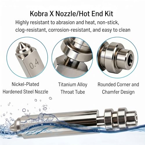 2PK 0.4MM Nozzles Integrated Hardened Steel Nozzles for Anycubic Kobra X, Nickel-Plated Kobra X Hotend Quick, Compatible with PLA-CF、PETG-CF、Nylon-CF, Glass Fiber, and Metal-Filled Filaments (0.4MM)