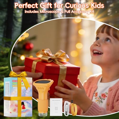 SEEKID Digital Microscope for Kids 200-1000X, Science Kit Gift(Yellow)