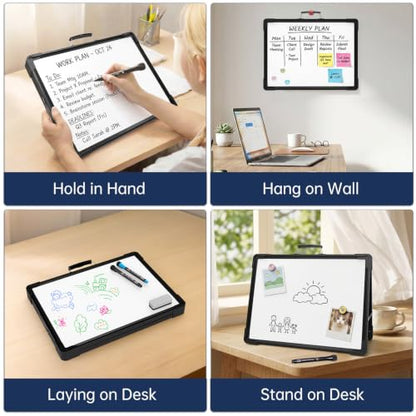 Small Dry Erase White Board - TSJ OFFICE 12" x 16" Mini Easel Desktop Double Sided Whiteboard, Portable Magnetic Board on Table Top with Holder for Drawing, Teacher Instruction, Memo Board - color: Black