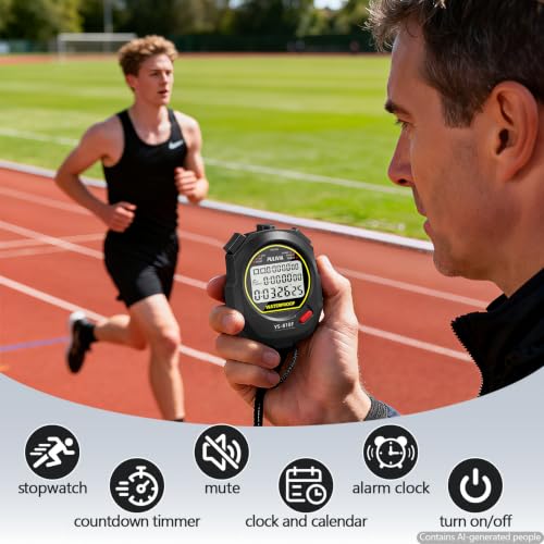 Stopwatch Timer Multi Splits/Laps Digital Stop-Watch for Sports - color: Black