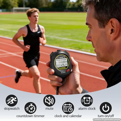 Stopwatch Timer Multi Splits/Laps Digital Stop-Watch for Sports - color: Black