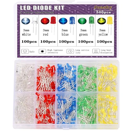 500pcs Led Light Diode Kit，3mm Light Emitting Diodes Assortment for Science Experiment DIY Projects - color: 3mm 500pcs(5 Colors)