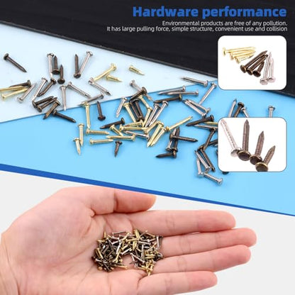 Glarks 1600Pcs Small Tiny Nails Kit Wooden Screw Nail Gold Silver Bronze 1x6mm, 1x8mm 1x10mm Mini Nails for DIY Hardware Accessories Fixed Installation