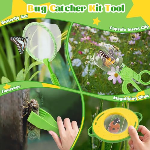 Bug Catcher Kit for Kids - Outdoor Explorer Kit Insect Catching Toys Nature Adventure Set for Boys 3 4 5 6 7 8 Year Old(Green & Pink)