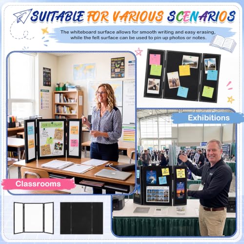 24 x 16 Trifold 3-Panel Display Board with Black Felt Board and Storage Bag - color: White-black, size: 24 x 16inch