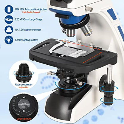 HSL Trinocular Compound Microscope for Adults Professional,9 inch LCD Digital Microscope kit,Electron microscopes Light,Biological Microscope LAB with Screen 400x 1000x Micro Scope
