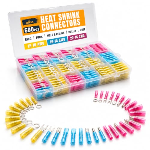 ALBO 600PCS Electrical Connector Kit 3 Colors / 30 Size, Heat Shrink Waterproof Crimp Wire Connectors with Ring Terminals, Spade & Fork Terminal Connectors, Male and Female Wire Terminals - color: Set of 600 connectors of all types