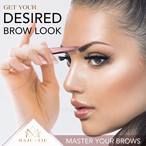 Majestic Bombay Precision Tweezers Set, Fine Point, Slant, Women and Men - color: Rose Gold