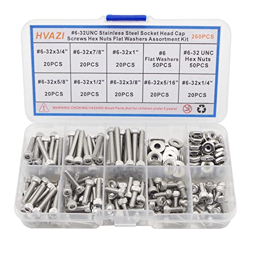 #6-32 UNC Stainless Steel Knurled Hex Socket Cap Screw Nut Washer Kit - size: #6-32UNC