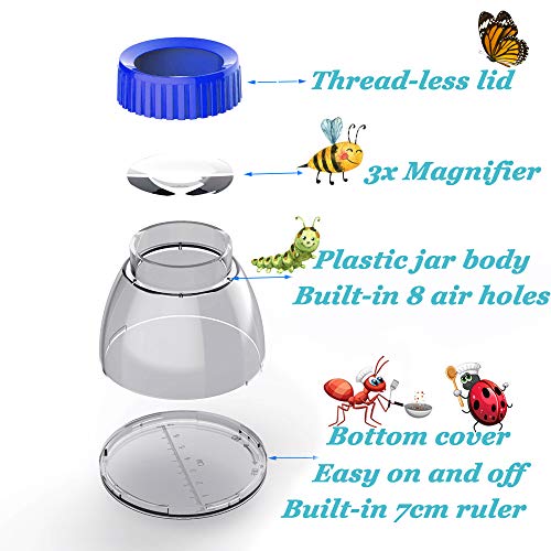 5X Magnifier Bug Viewer, Bugs Habitat Magnifying Bug Jar for Kids - color: 4pack Sky Blue