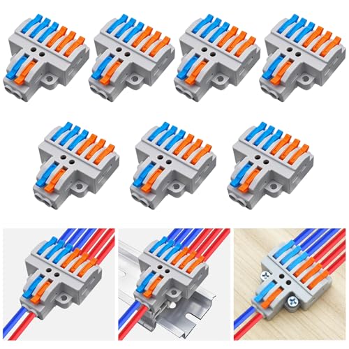 CESFONJER 2-in-6-out Lever Terminal Block Kit, Fast Splicing Wire Connectors, Dual Input to Six Output, DIN Rail/Screw Mountable, 28-12AWG, 7 Pack with Accessories - color: set2