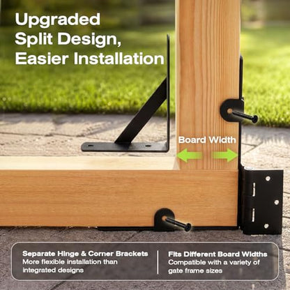 YQE 2 Sets Anti Sag Gate Kit for Wooden Fence, Heavy Duty Gate Hardware with Corner Brace Brackets, Welded Hinges and Self-Locking Gate Latch, Premium No Sag Fence Gate Kit - size: Double Door Set