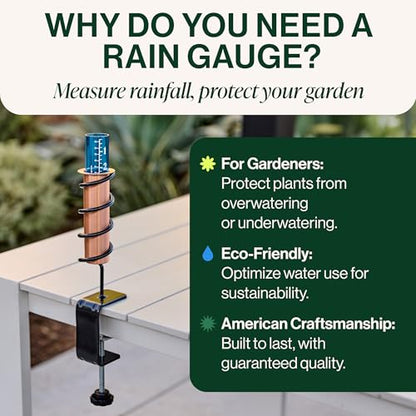 WCRG Copper Rain Gauge for Yard, Rail-Mounted Steel Clamp - Outdoor Sprinkler Gauges, Shatterproof, Winter-Safe, Accurate, Decorative - The Original Floating Rain Gauge, USA Assembled & Designed - size: Clamp