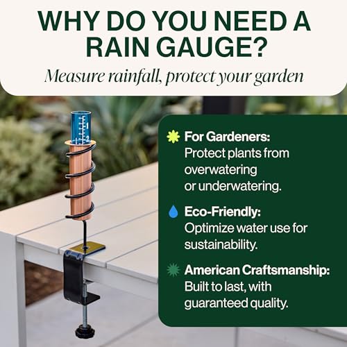 WCRG Copper Rain Gauge for Yard, Rail-Mounted Steel Clamp - Outdoor Sprinkler Gauges, Shatterproof, Winter-Safe, Accurate, Decorative - The Original Floating Rain Gauge, USA Assembled & Designed - size: Clamp