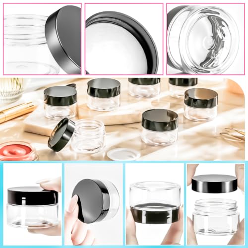 15 Pack 1oz Plastic Jars Round Clear Containers with Lids, 30ml Small Cosmetic Jars Makeup Containers, 1ounce Slime Jar Travel Cosmetic Container for Cream Salves Sample Lip Balm Lotion,Black - color: Black, size: 1oz-15pack