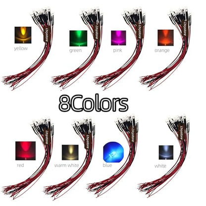 80Pcs 5MM 5V 8Colors LED Pre Wired Prewired Lamp Light Bulb Prewired Emitting Diode +80Pcs Black 5MM LED Plastic Clip Holder Display Panel - size: 5mm