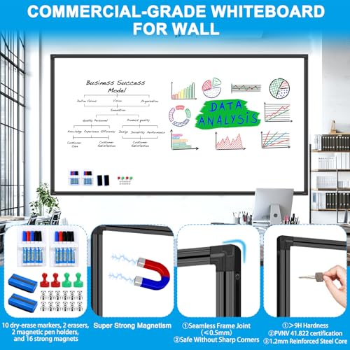 H-Qprobd 96"x48" White Board for Wall Commercial-Grade Large Magnetic Dry Erase Board with with All Kits, 4'x8' Presentation Whiteboard for Office, Gov't, Classroom & Conference Rooms, Home - size: 96"W x 48"H