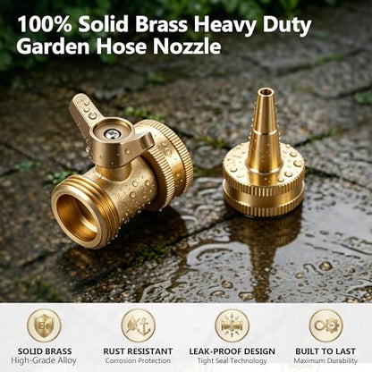 4 Pcs Brass Hose Nozzle Kit, High Pressure Jet & Spray Nozzles(2 Short Spray), Water Hoses Nozzle with 2 Easy Turn Brass Hose Shut off Valve, 3/4”GHT Connector for Garden, Extra 10 Rubber Washers - style: 2 Short Spray