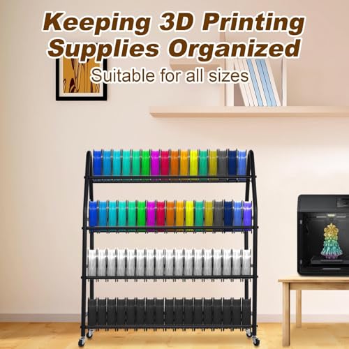 3D Printer Filament Storage Rack For 100 Spools, Rolling Filament Spool Holder, Heavy Duty Metal Shelf For ABS/PL A/TPU/Nylon, 3D Printing Accessories For Studio Office Workshop