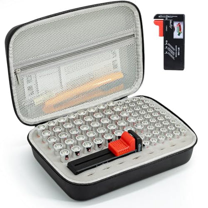 Battery Organizer Storage Case with Tester,88 Slot for AAA AA Button Cells - color: 88-Slots (Black)