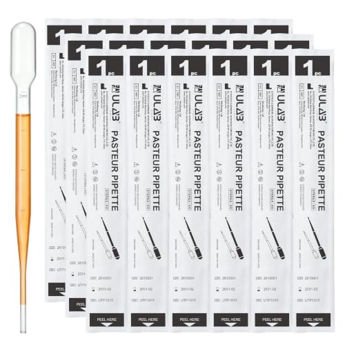 ULAB 100 Pcs Sterile Transfer Pipettes, Individual Peel-Pack, Vol. 5ml, 2ml Graduation Interval, 155mm Long, Low-Density Polyethylene Material, UTP1013 - style: Vol.5ml, 100pcs, Individual Peel-Pack