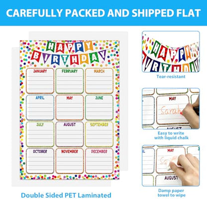 GMEMNOV Confetti Birthday Chart Poster, 11.8 x 16.5 Inch Laminated Calendar - color: A-Confetti
