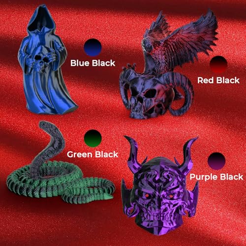 AMOLEN 3D Printer Filament, Shiny Silk PLA Dual Color Bundle, 200g x 4 Pack - color: Black Purple/Black Red/Black Green/Black Blue