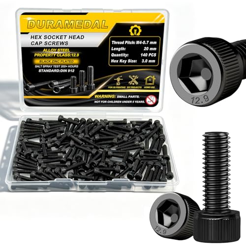 140pcs M4x20mm Screws Hex Socket Cap 12.9 Steel Black Zinc Half Thread - size: M4*20mm 140pcs