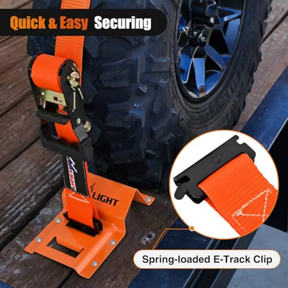 Nilight Wheel Chock Tie Down Kit with 2Pcs E Track Ratchet Straps - color: 2Pcs E Track Straps + 4Pcs Wheel Chock