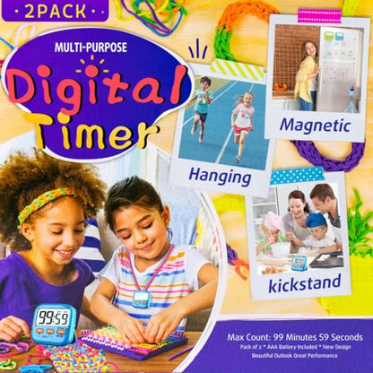2 Pack Digital Timer for Kids Teacher Classroom Kitchen Office - color: Green + Blue