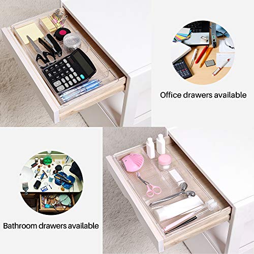 Oubonun Expandable Shallow Vanity Plastic Makeup Drawer Organizers, 4 Pack - size: 1.3" Height - 4 Pack